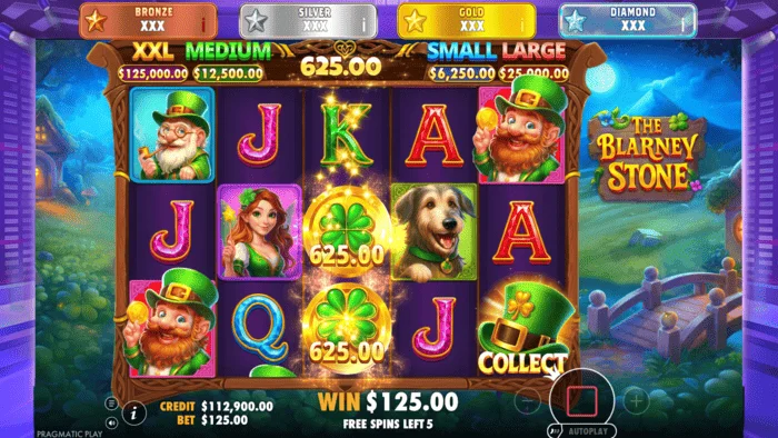 The Blarney Stone - Money Collect ეკრანი მეხუთე დოლურაზე ქუდით